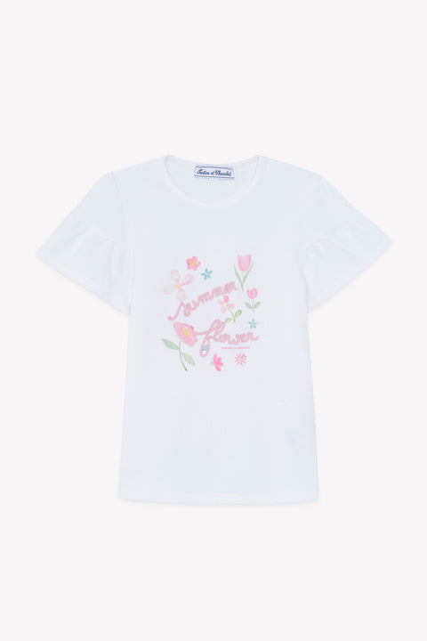 T-shirt - Blanc illustration fleurs - Image principale