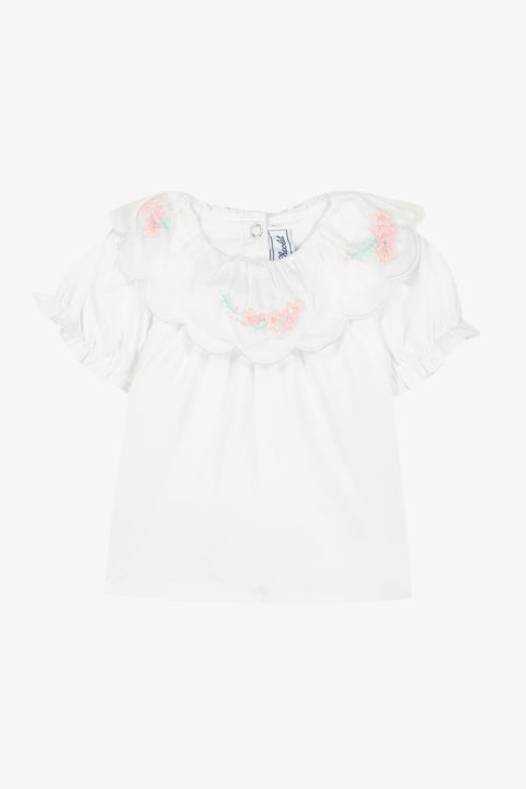 T-shirt - Blanc coton col volanté - Image principale