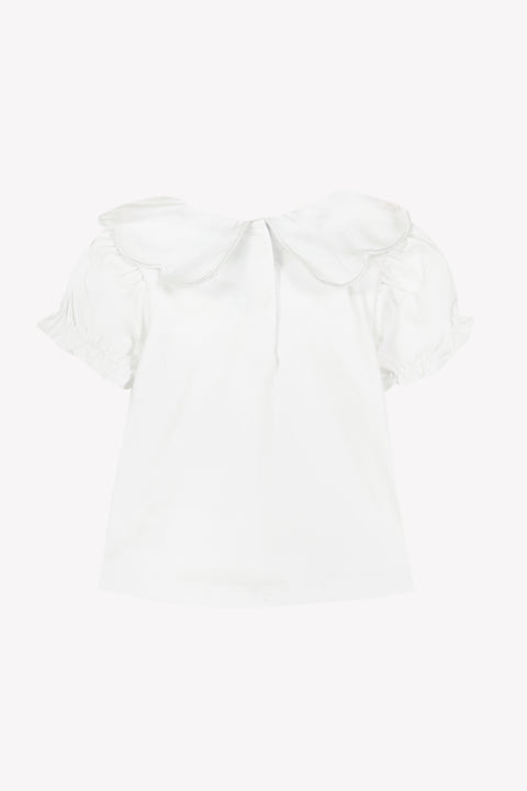 T-shirt - Blanc coton col volanté - Image principale