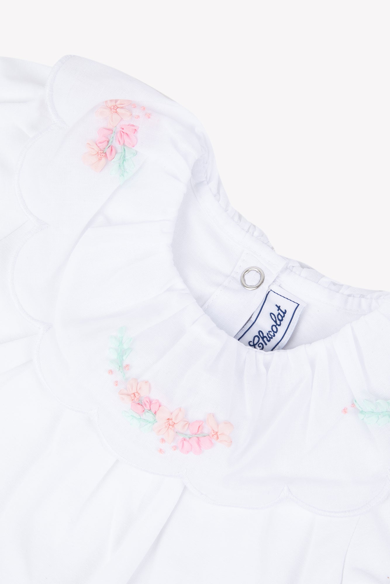Maglietta- Bianco cotone Colletto Volante