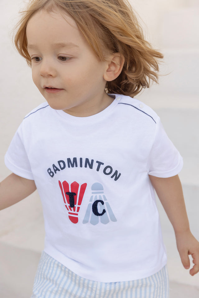T-shirt - Blanc coton illustration badminton - Image principale