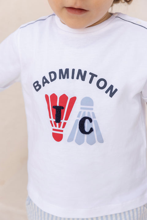 T-shirt - Blanc coton illustration badminton - Image principale