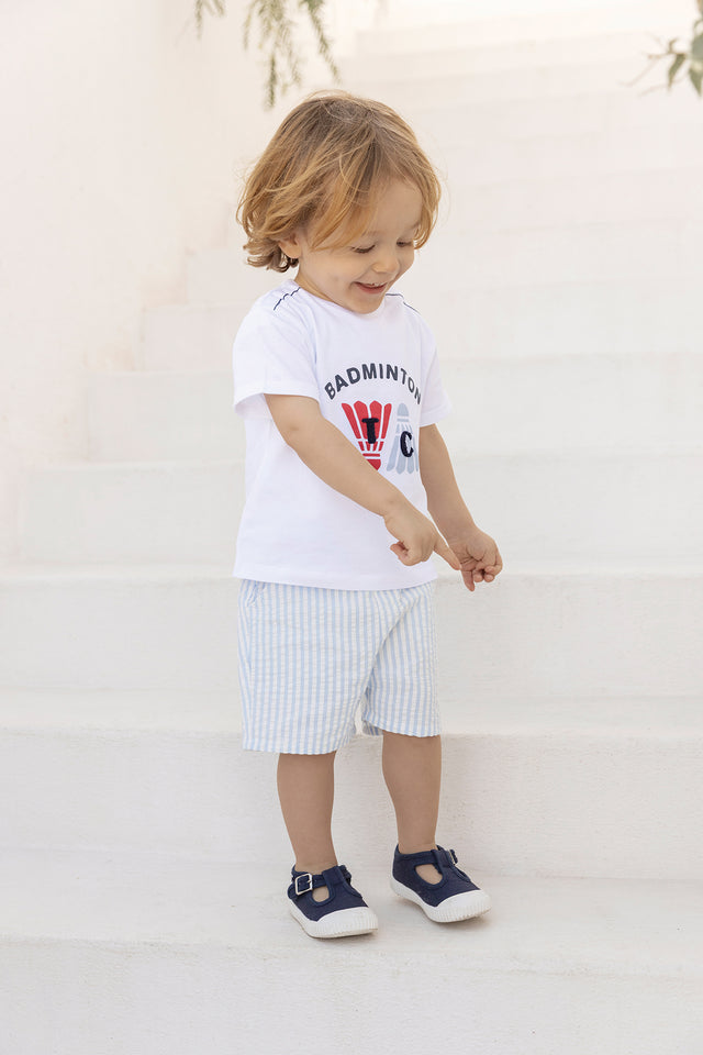 Short - Bleu nuage coton rayures - Image principale