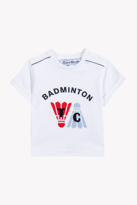 T-shirt - Blanc coton illustration badminton - Image principale