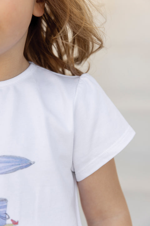 Camiseta - Blanco algodon Ilustración playa - Image principale