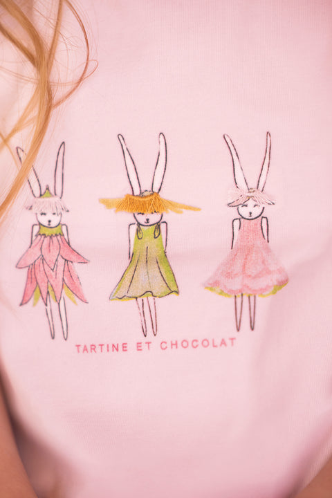 Camiseta - Rosa pálido algodon Ilustración conejo - Image principale