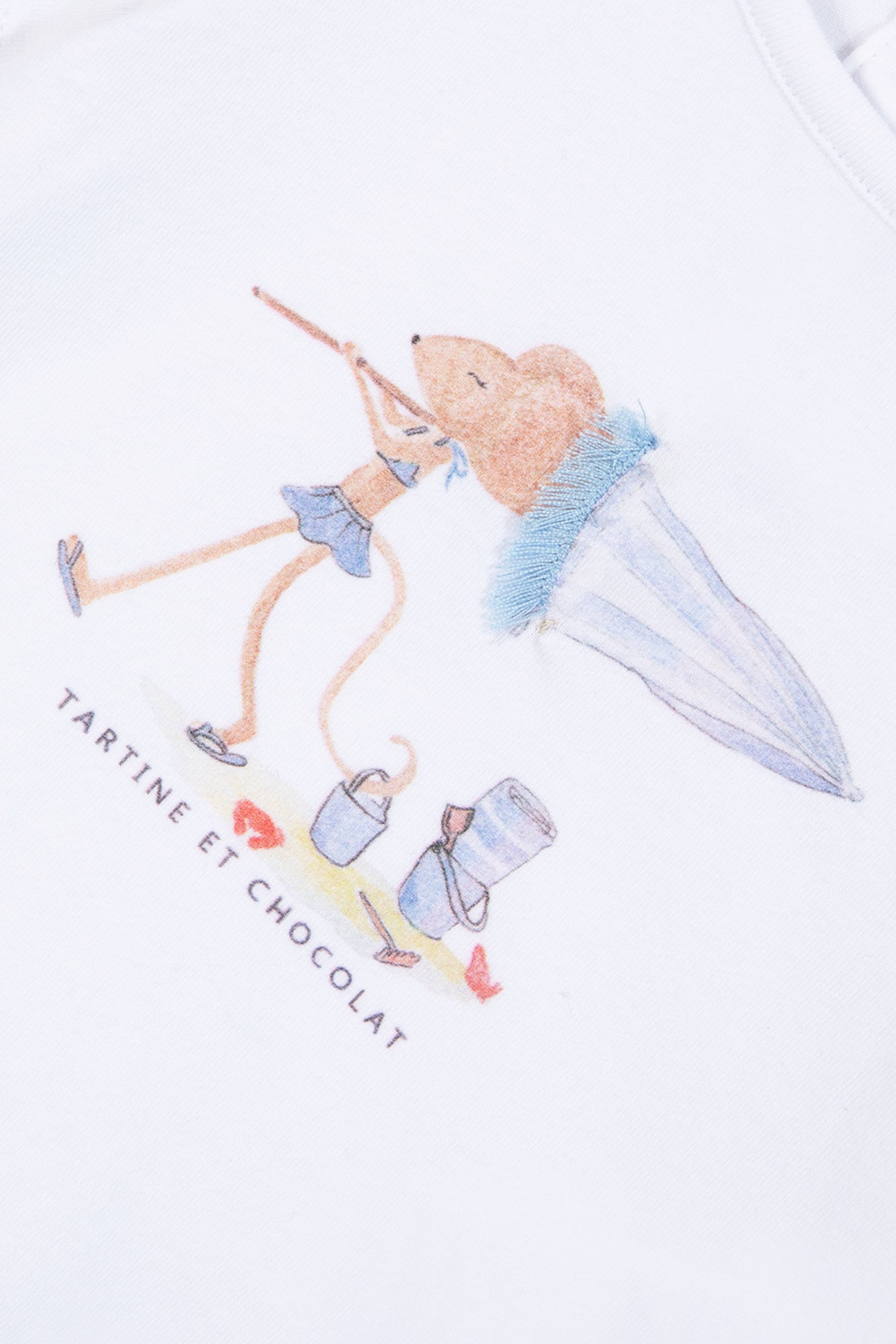 T-Shirt - Weiss Illustration Maus am Strand