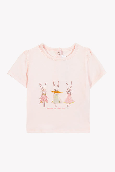 T-shirt - Rose pâle coton illustration lapin - Image principale