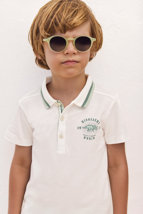 Polo - Ecru coton imprimé explorateur - Image principale