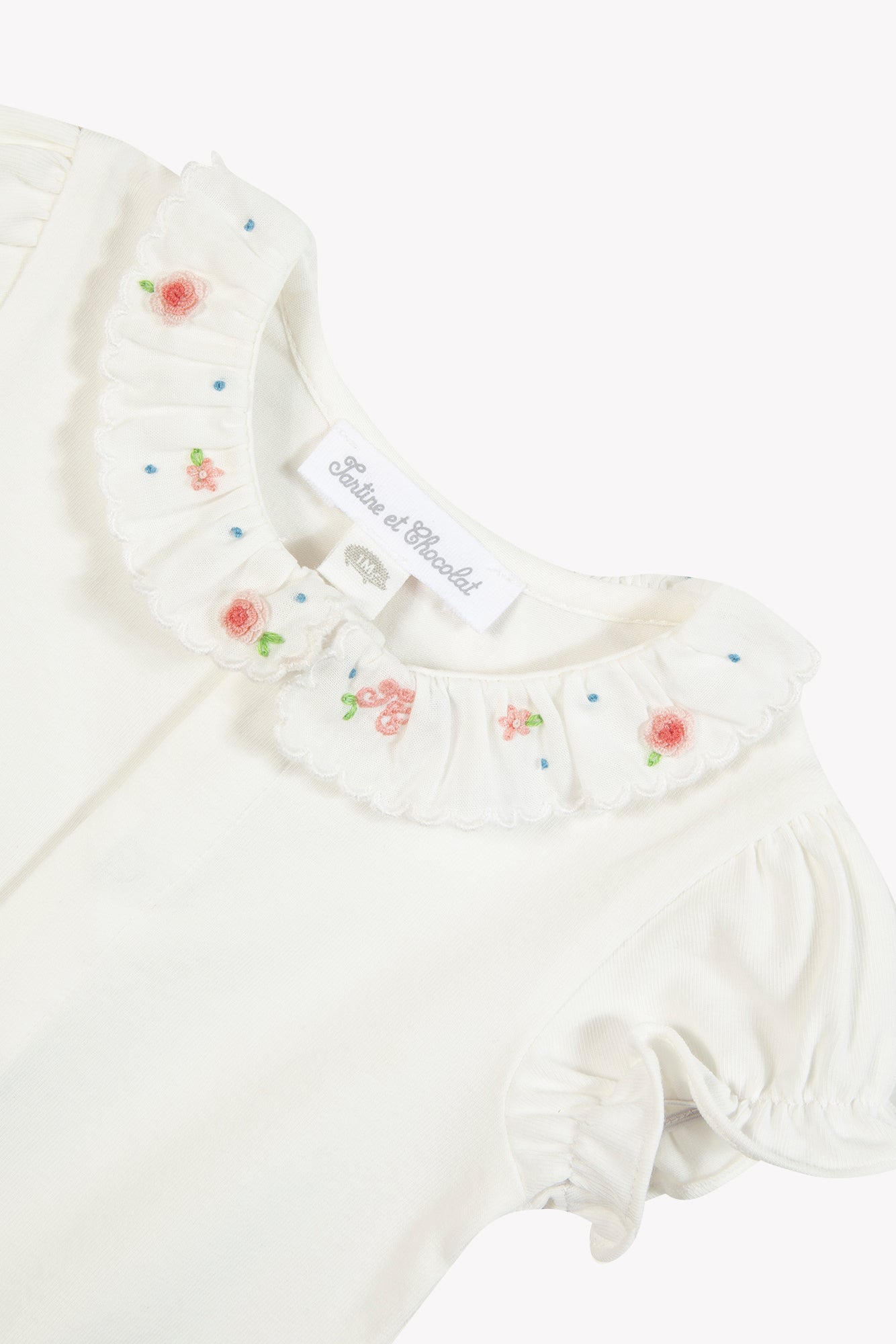 Body - Ecru coton col volant fleuri