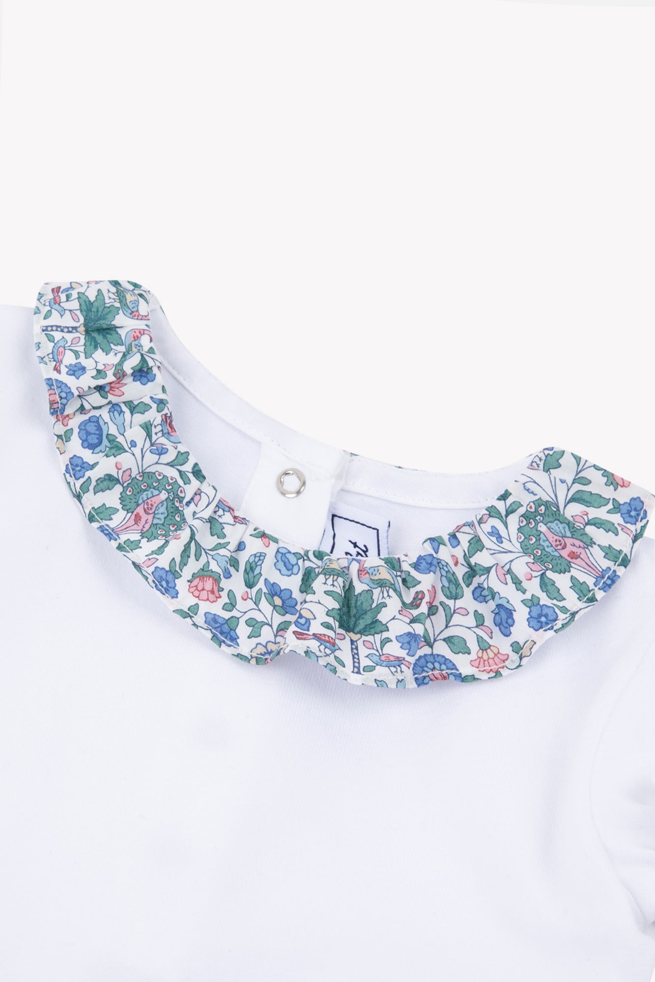 Body - Bianco Colletto Blu stampa su tessuto Liberty