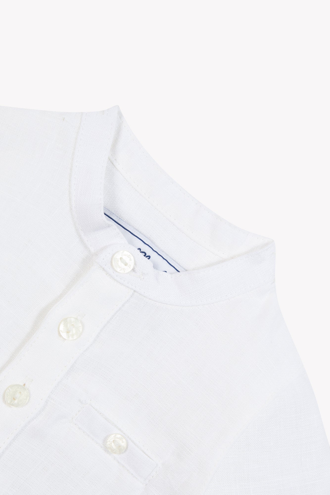 Shirt - White Linen Mao collar