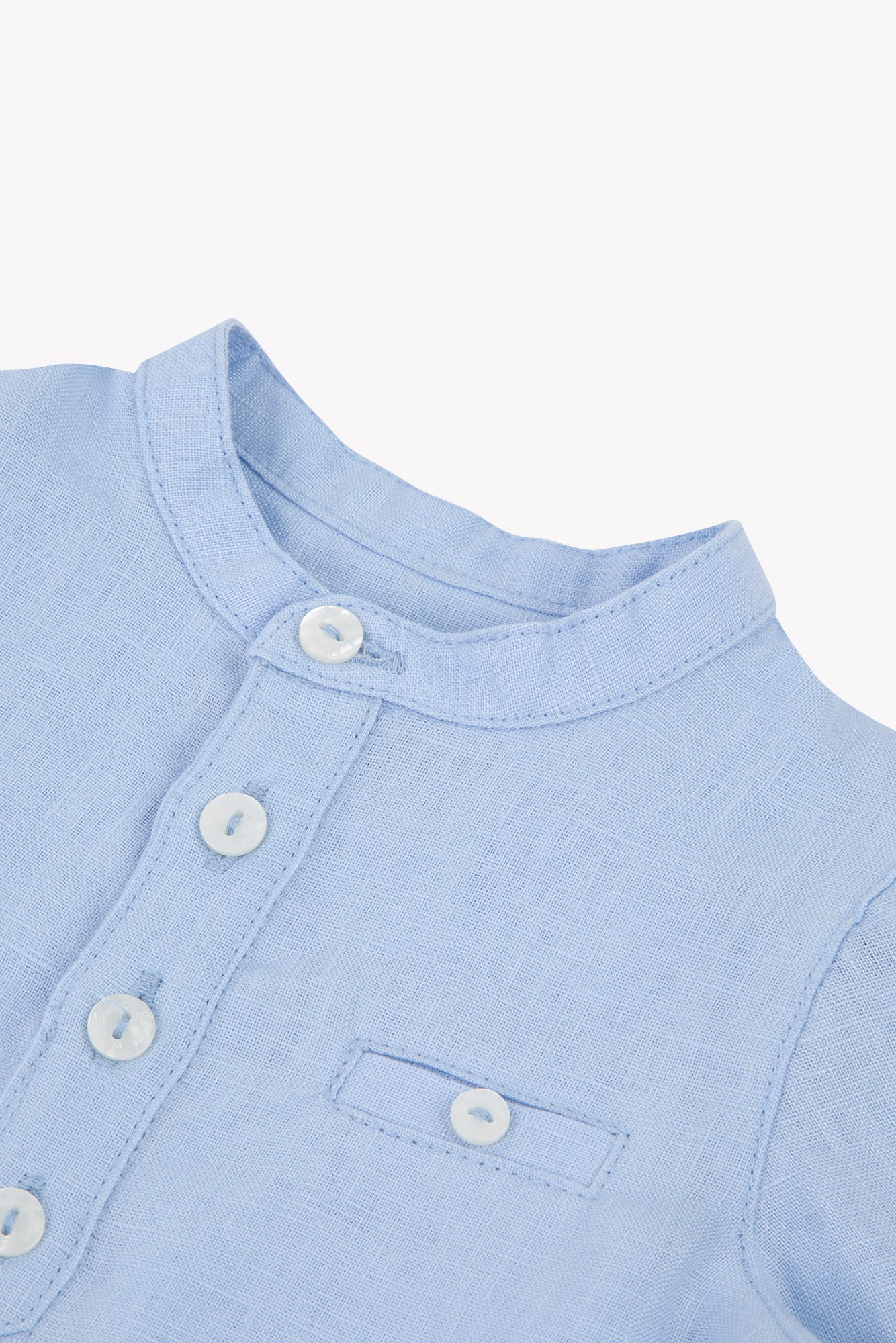 Shirt - Blau Wolke Leinen Stehkragen