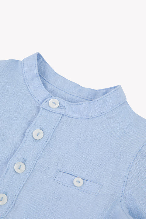 Shirt - Blue cloud Linen Mao collar - Image principale