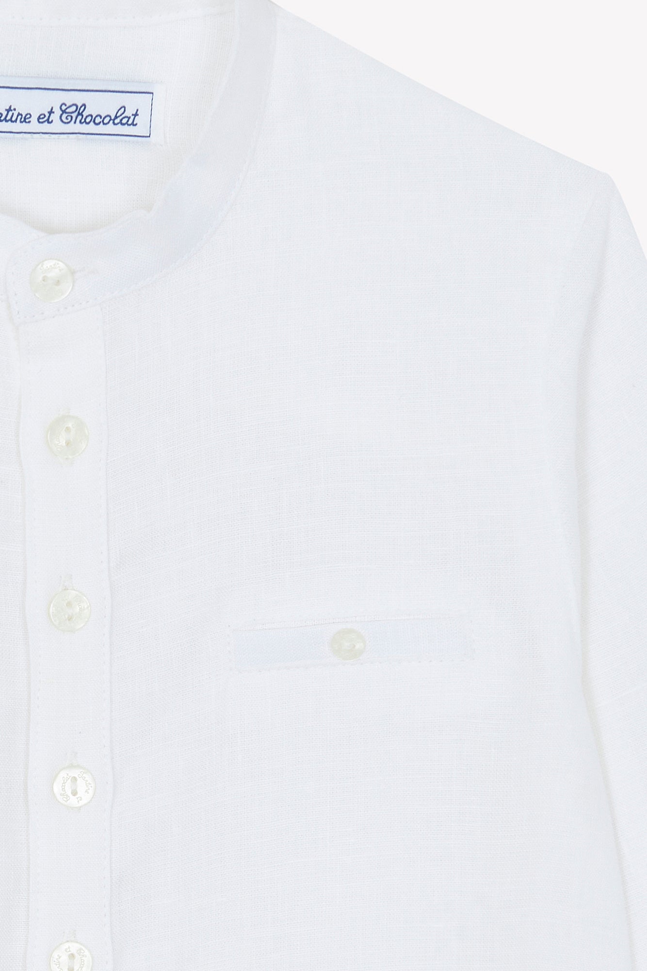 Shirt - White Linen Mao collar