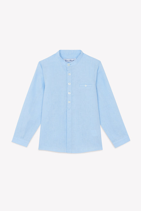 Shirt - Blue cloud Linen Mao collar - Image principale