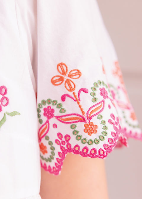 Blusa mujer - Blanco algodon Bordado - Image principale