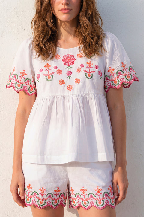 Camicietta Donna - Bianco cotone Ricamato - Image principale