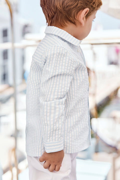 Shirt - Blau Wolkenbaumwolle Streifens - Image principale