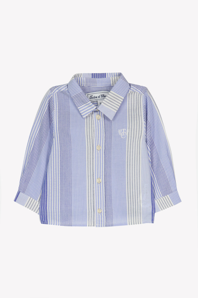 Camicia - Blu Righe Toppa in cotone TC - Image principale