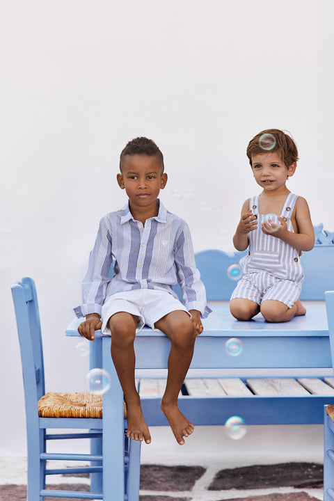 Kurze Overalls - Blau Wolkenbaumwolle Streifens - Image principale