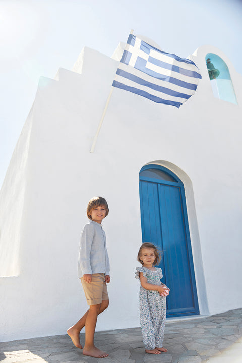 Completo lungo - Blu tessuto stampato in cotone Liberty - Image principale