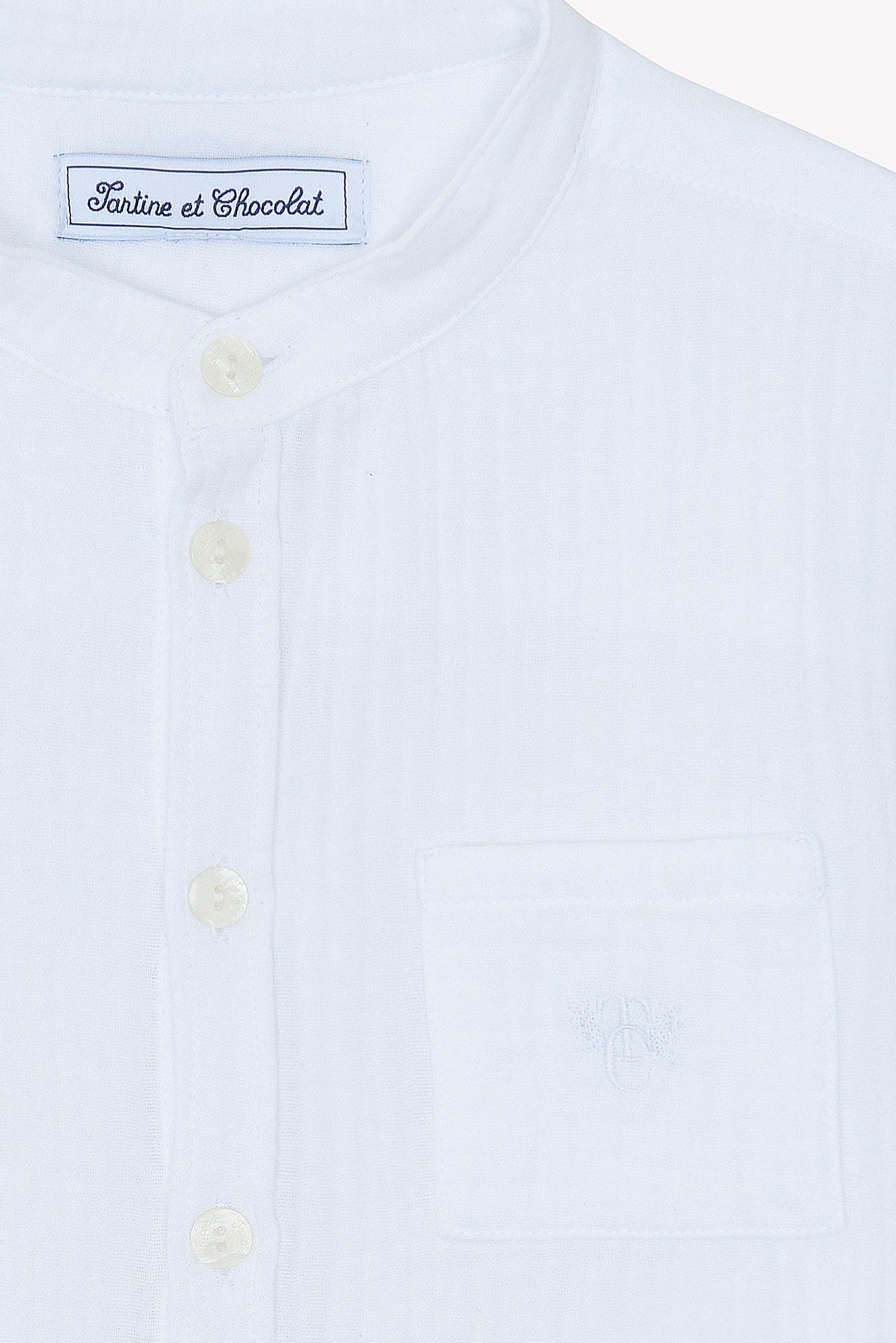 Camisa - Blanco algodon Cuello mao