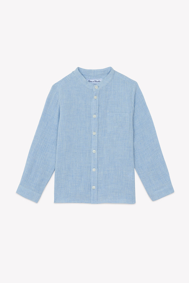 Chemise - Bleu nuage coton col mao - Image principale