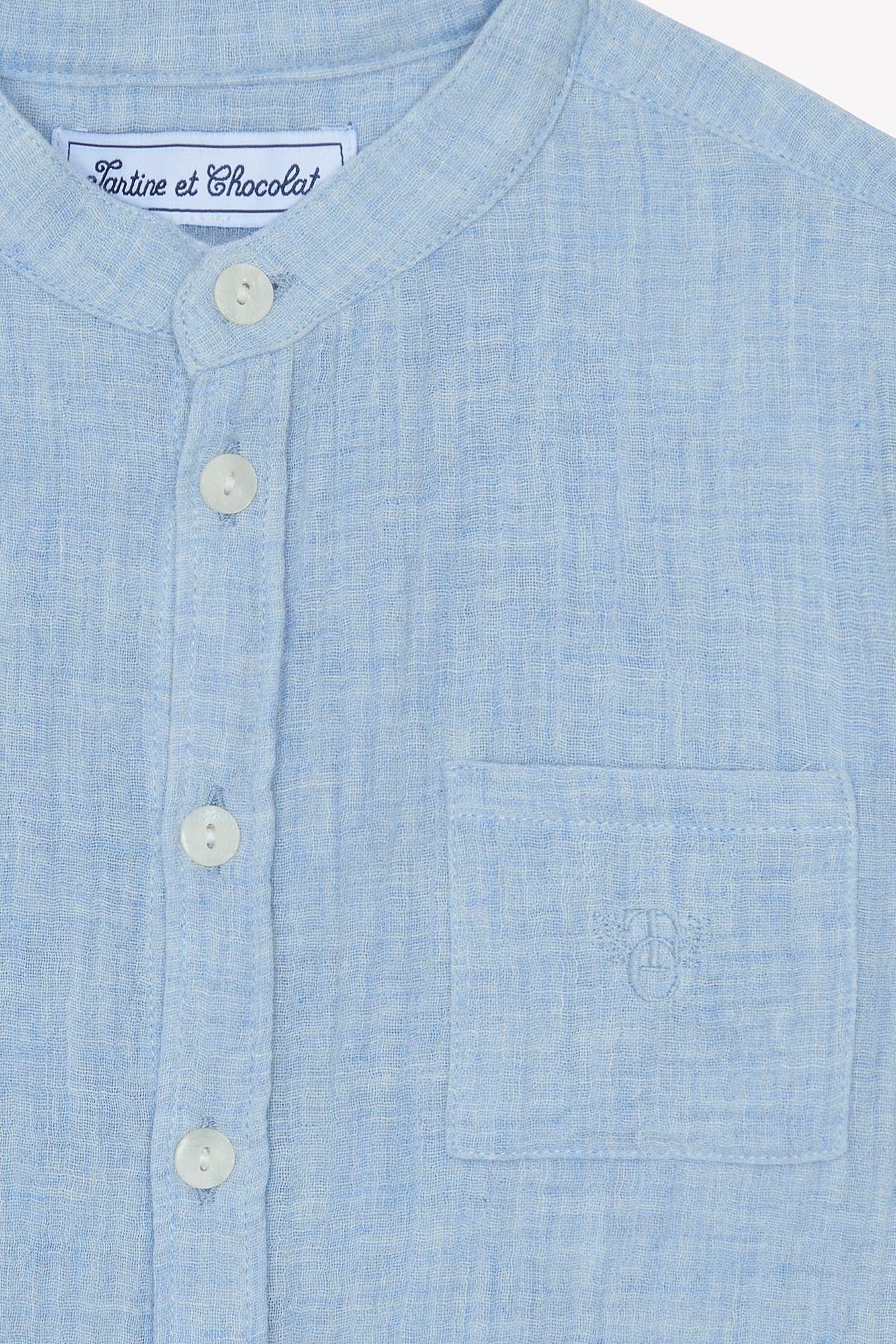 Chemise - Bleu nuage coton col mao