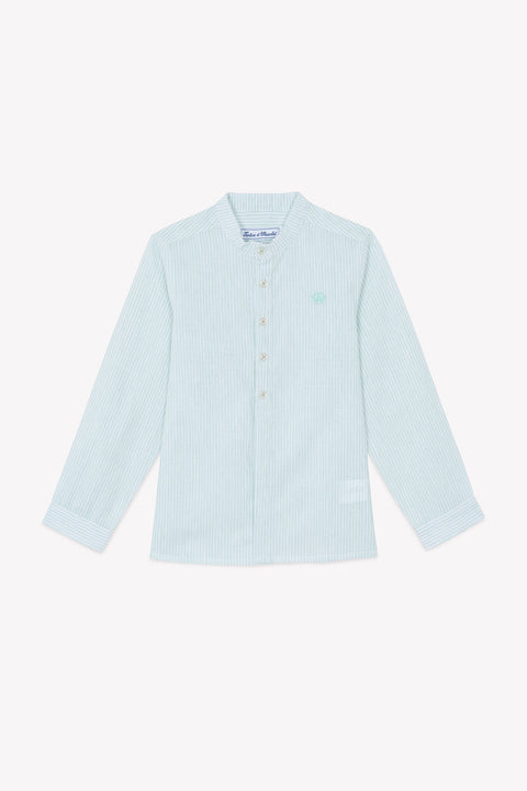 Shirt - Sage Linen Mao collar - Image principale