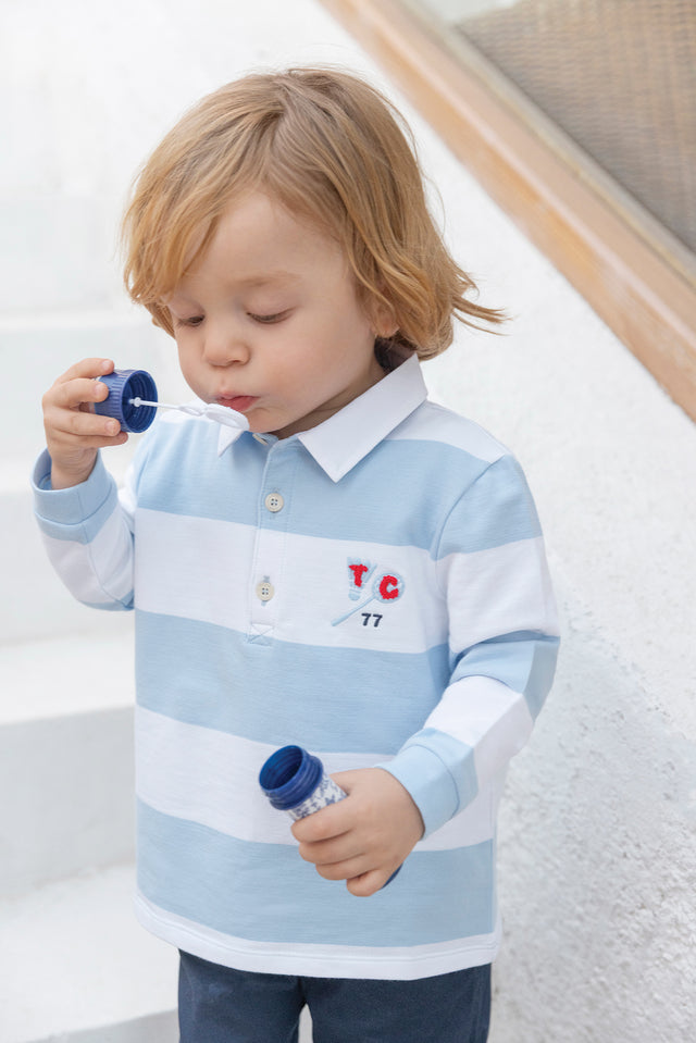 Polo - Bleu nuage coton rayures - Image principale