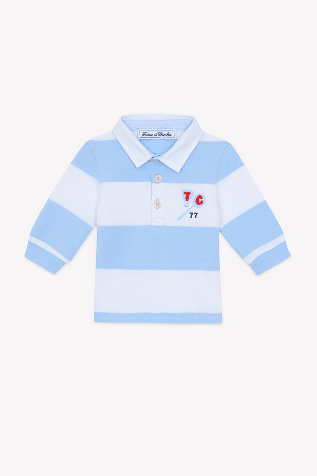 Polo - Bleu coton rayures Bleu nuage - Image principale