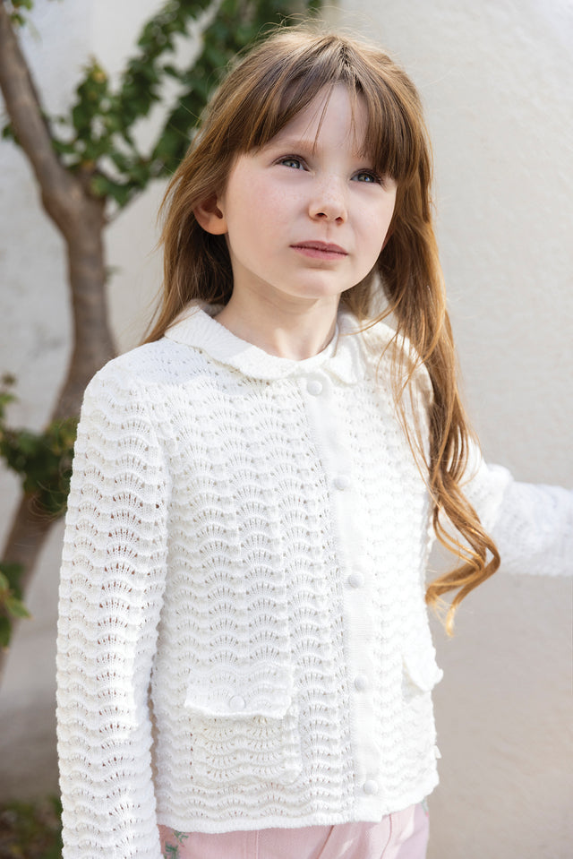 Cardigan - Ecru openwork cotton - Image principale