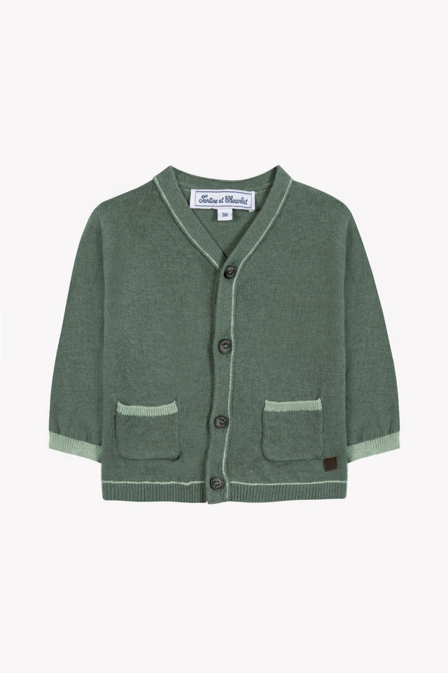 Cardigan - Khaki Linen Collar V - Image principale