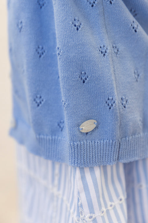 Strickjacke – Azurblaue, durchbrochene Baumwolle - Image principale