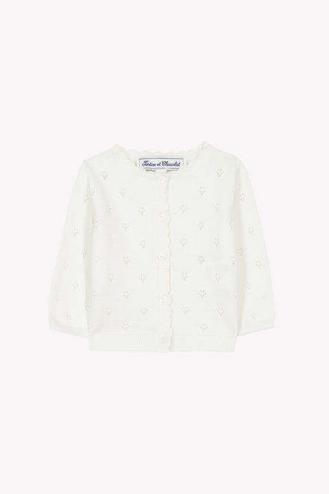 Strickjacke - Weiss durchbrochene Baumwolle - Image principale