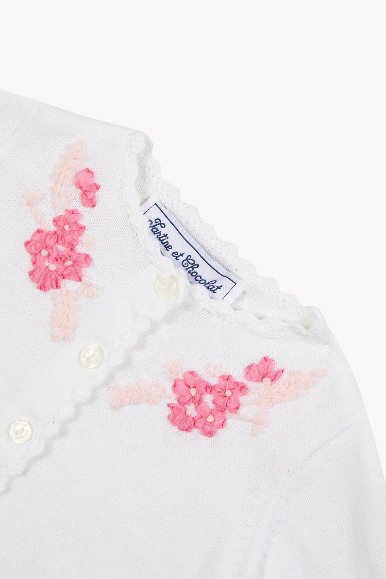 Cardigan - Pink cotton Embrodery Ribbon
