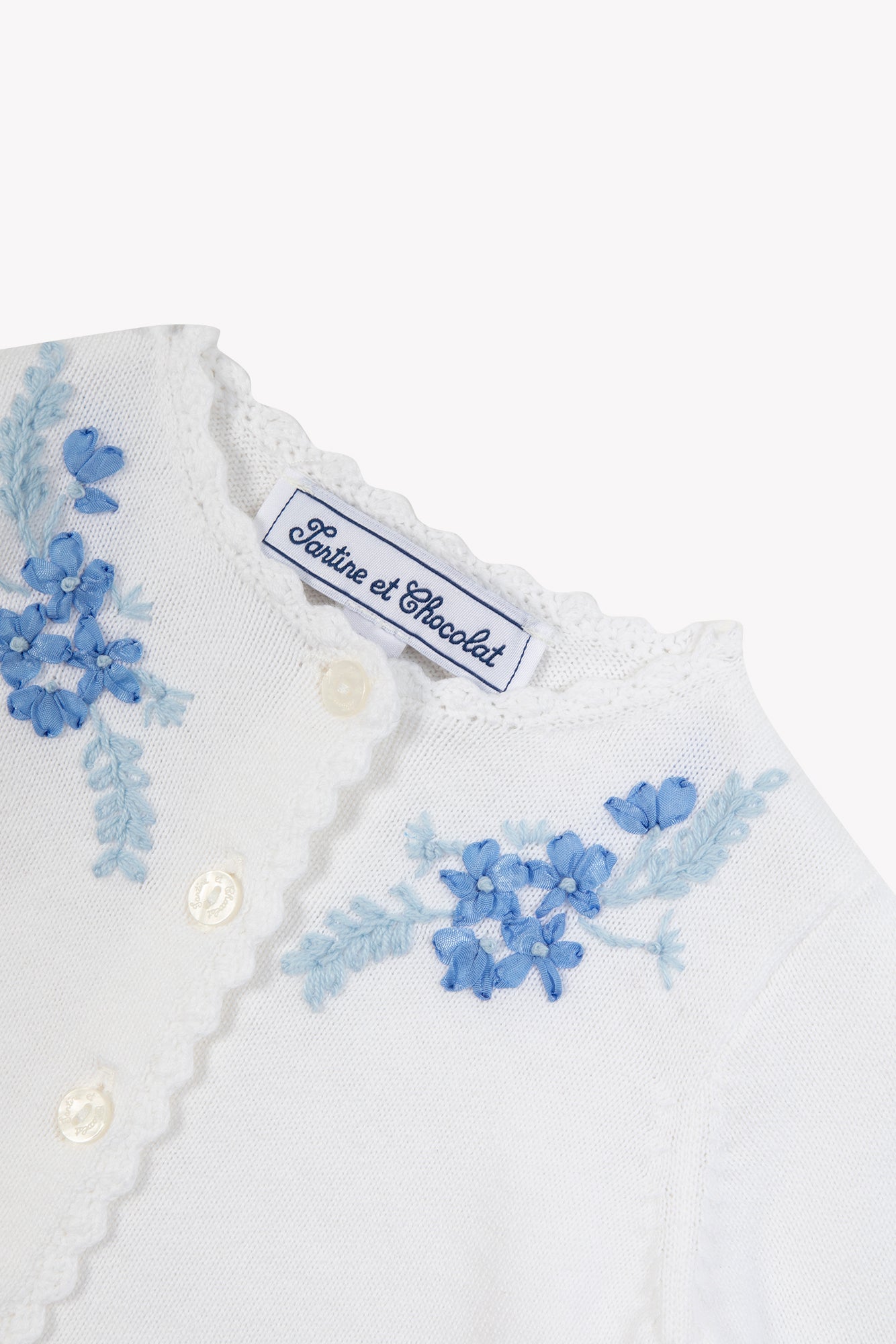 Cardigan - Blue electric cotton Embrodery Ribbon