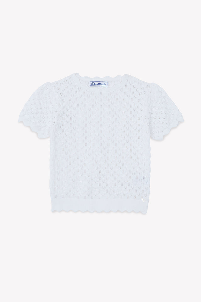 Maglia - Bianco cotone traforato - Image principale