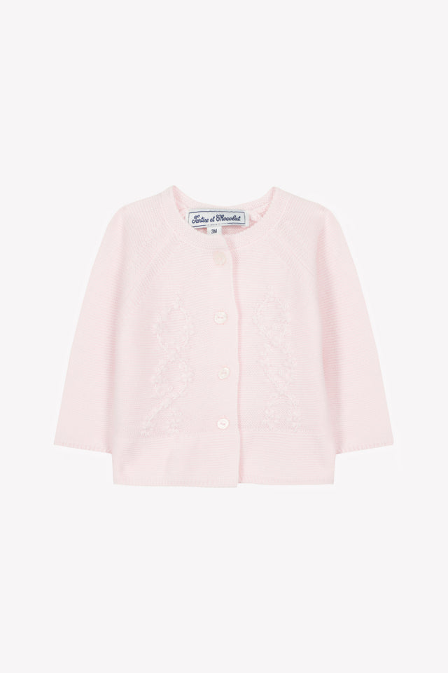 Cardigan - Rosa pallido cotone Ricamo - Image principale