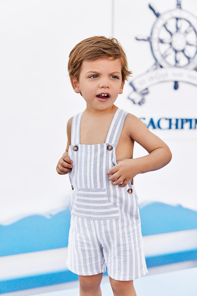 Kurze Overalls - Blau Wolkenbaumwolle Streifens - Image principale