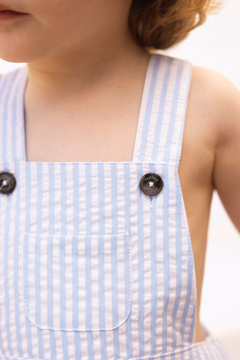 Salopette courte - Bleu nuage coton rayures - Image principale
