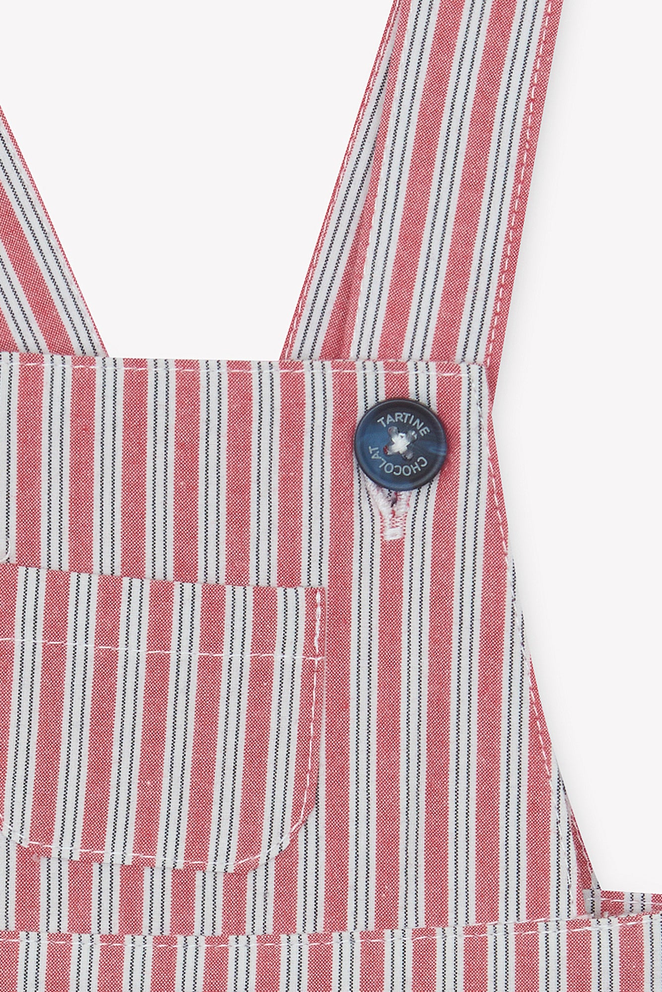 Kurze Overalls - Rot Baumwolle Streifens