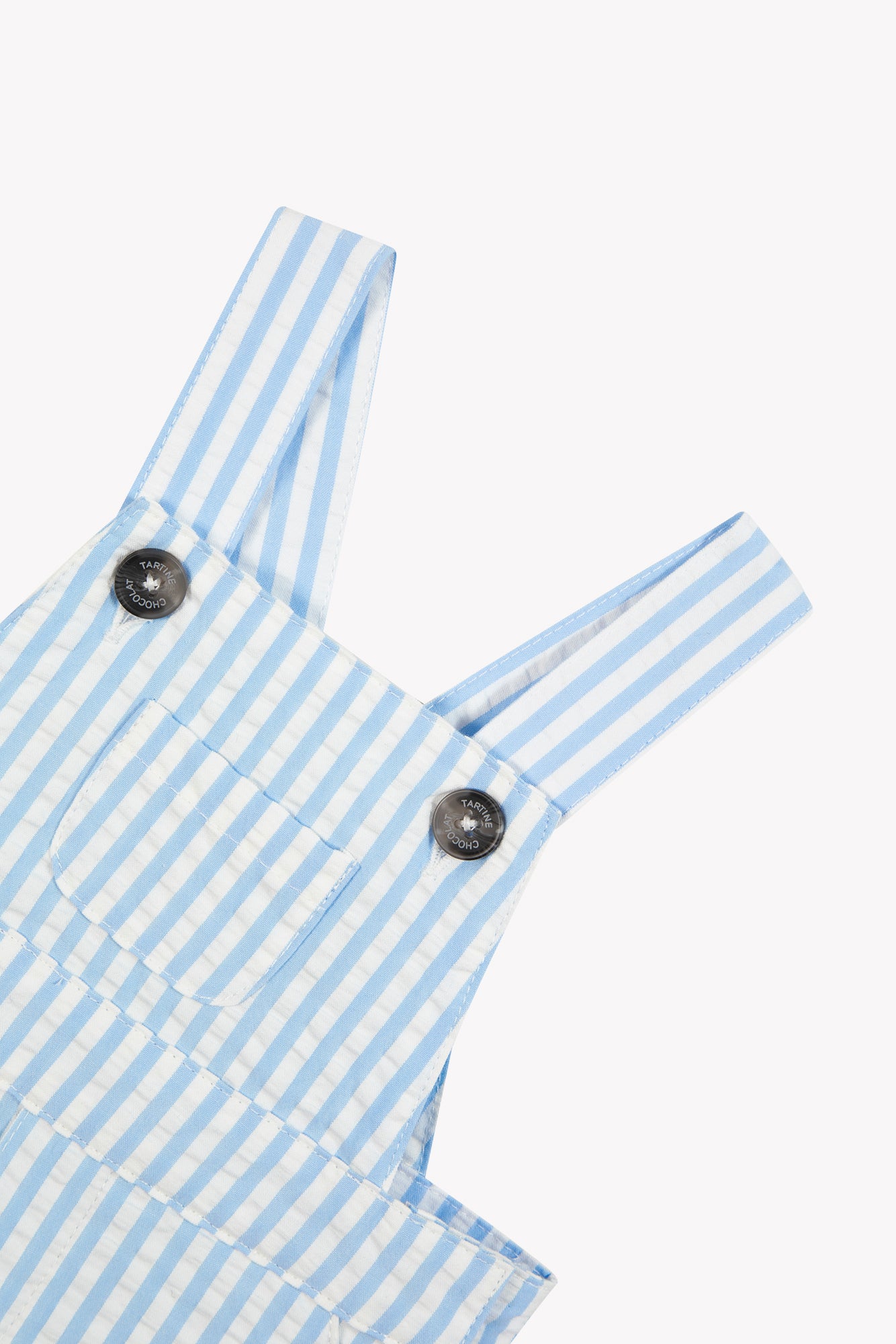 Salopette breve - Blu cotone nuvola Righe