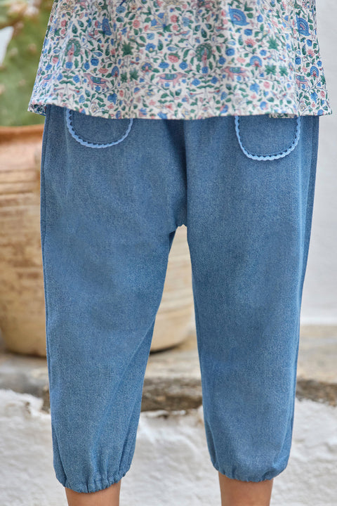 Pantalon - Algodón índigo Festoneado - Image principale