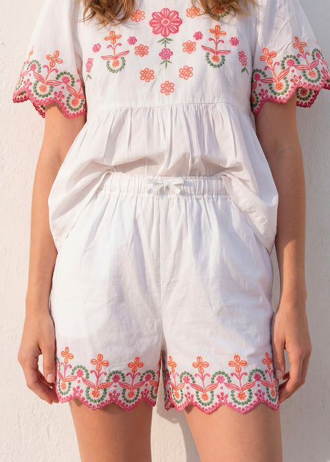 Short mujer - Blanco algodon Bordado - Image principale