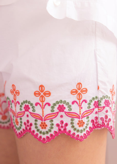 Short mujer - Blanco algodon Bordado - Image principale