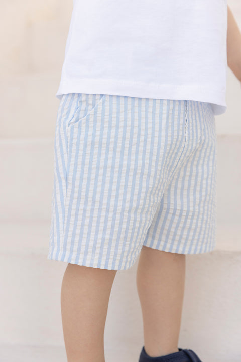 Short - Bleu nuage coton rayures - Image principale