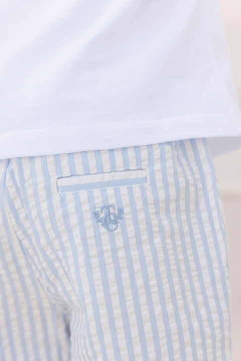 Short - Bleu nuage coton rayures - Image principale