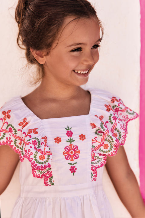 Dress - White cotton Embrodery breakthrough - Image principale